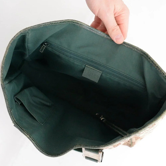 GUCCI Beige & Green GG Sherry Canvas Web Handle Tote Purse Bag - Picture 14 of 17